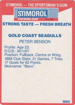 1990 Stimorol NRL #59 Peter Benson Back
